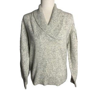 Madewell Shawl Collar Wool Sweater S Grey Marled Knit Pullover Puff Sleeve NEW
